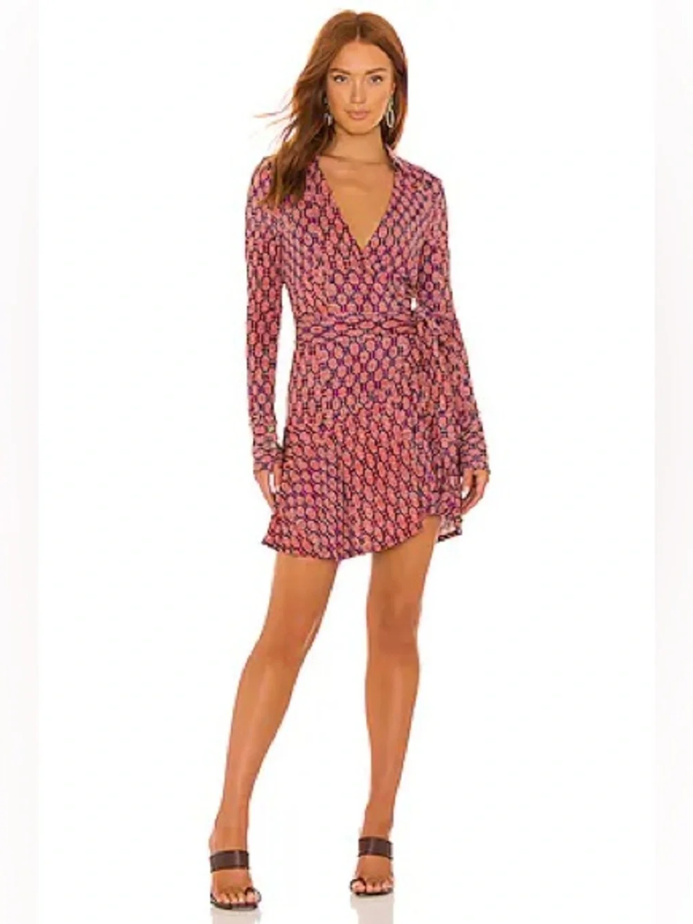 Free People Rhetta Rusty Rose Multi Print Mini Wrap Dress- Size XS